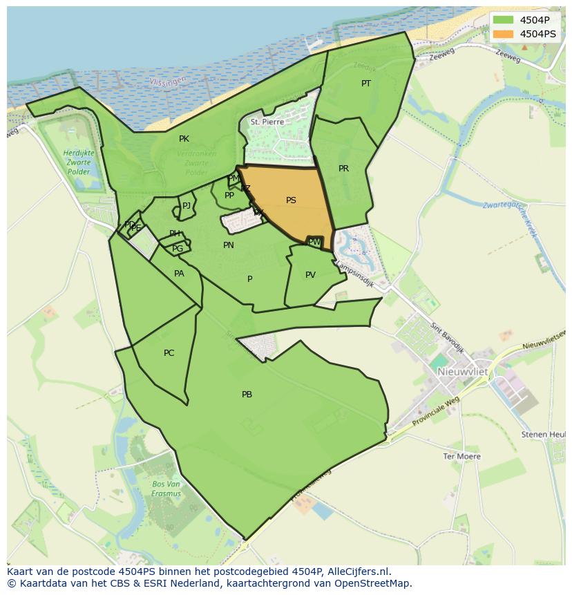 Afbeelding van het postcodegebied 4504 PS op de kaart.