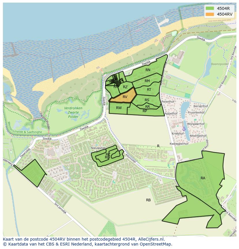 Afbeelding van het postcodegebied 4504 RV op de kaart.