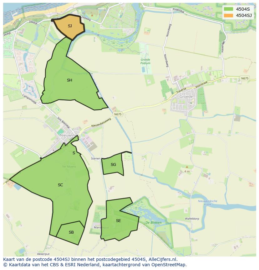 Afbeelding van het postcodegebied 4504 SJ op de kaart.