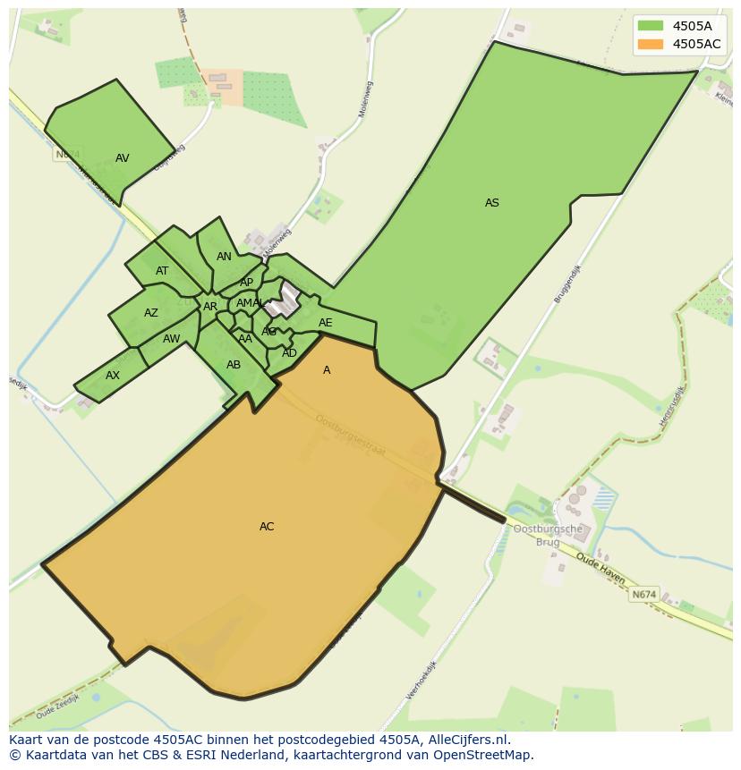 Afbeelding van het postcodegebied 4505 AC op de kaart.