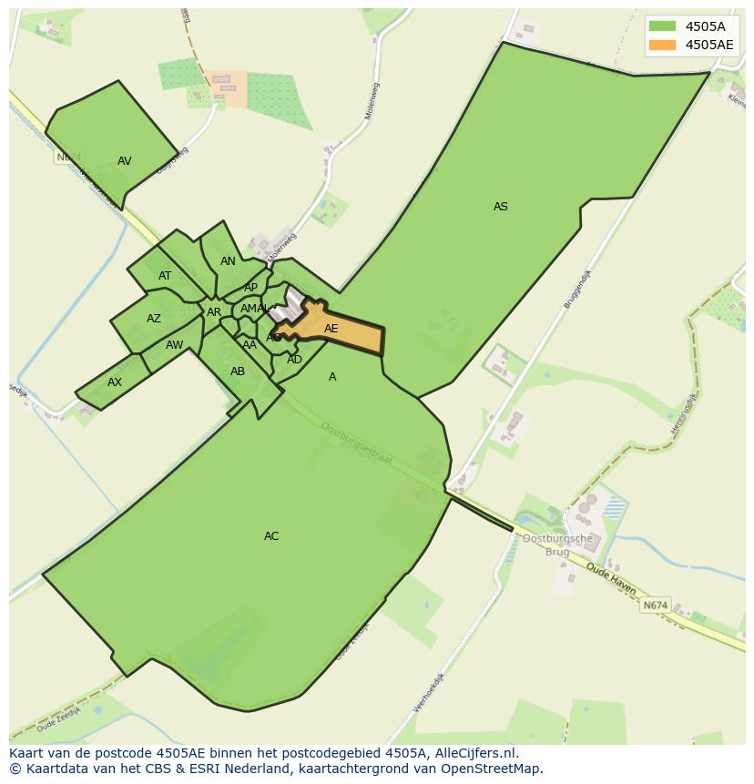 Afbeelding van het postcodegebied 4505 AE op de kaart.