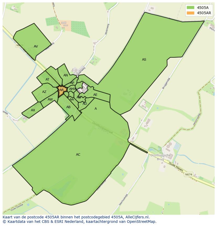 Afbeelding van het postcodegebied 4505 AR op de kaart.