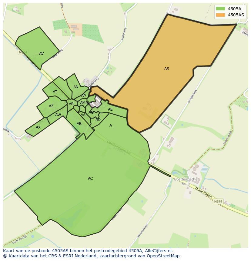 Afbeelding van het postcodegebied 4505 AS op de kaart.