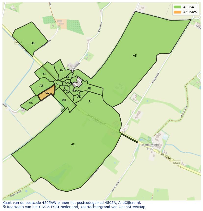 Afbeelding van het postcodegebied 4505 AW op de kaart.