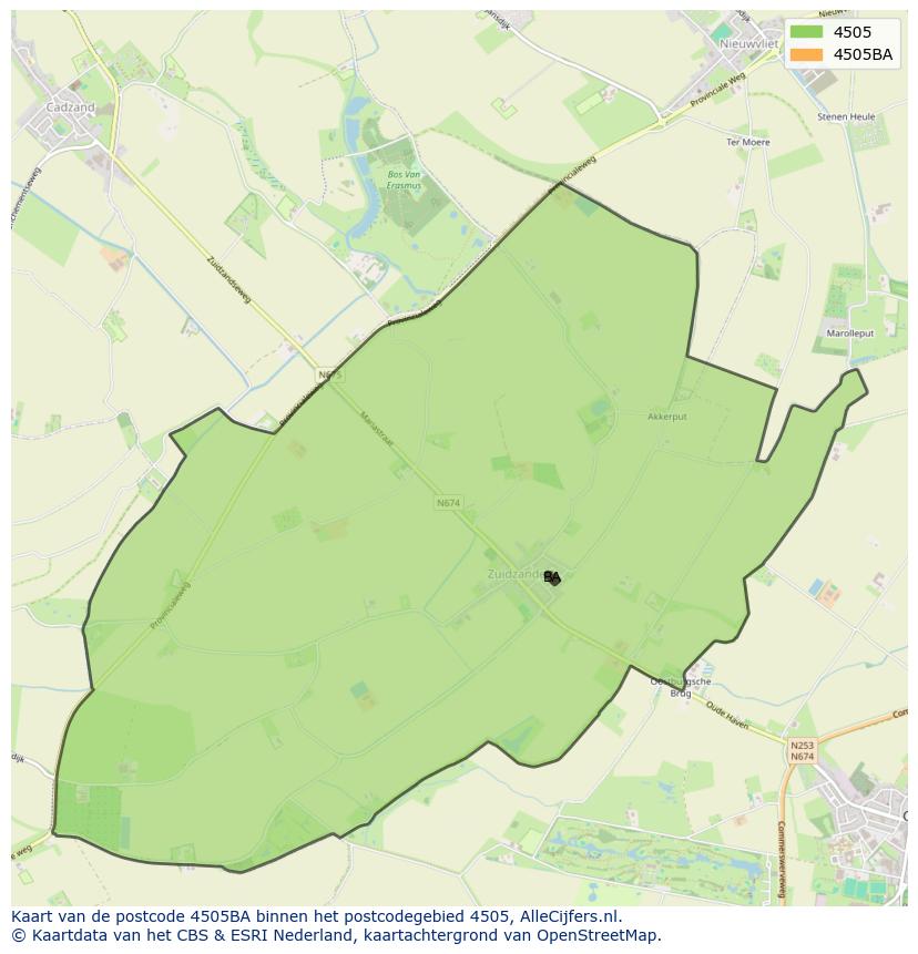Afbeelding van het postcodegebied 4505 BA op de kaart.