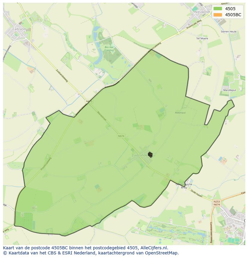 Afbeelding van het postcodegebied 4505 BC op de kaart.