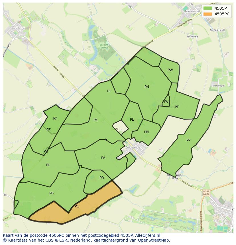 Afbeelding van het postcodegebied 4505 PC op de kaart.