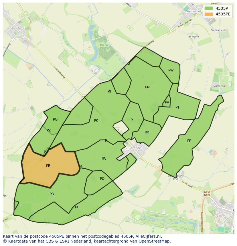 Afbeelding van het postcodegebied 4505 PE op de kaart.