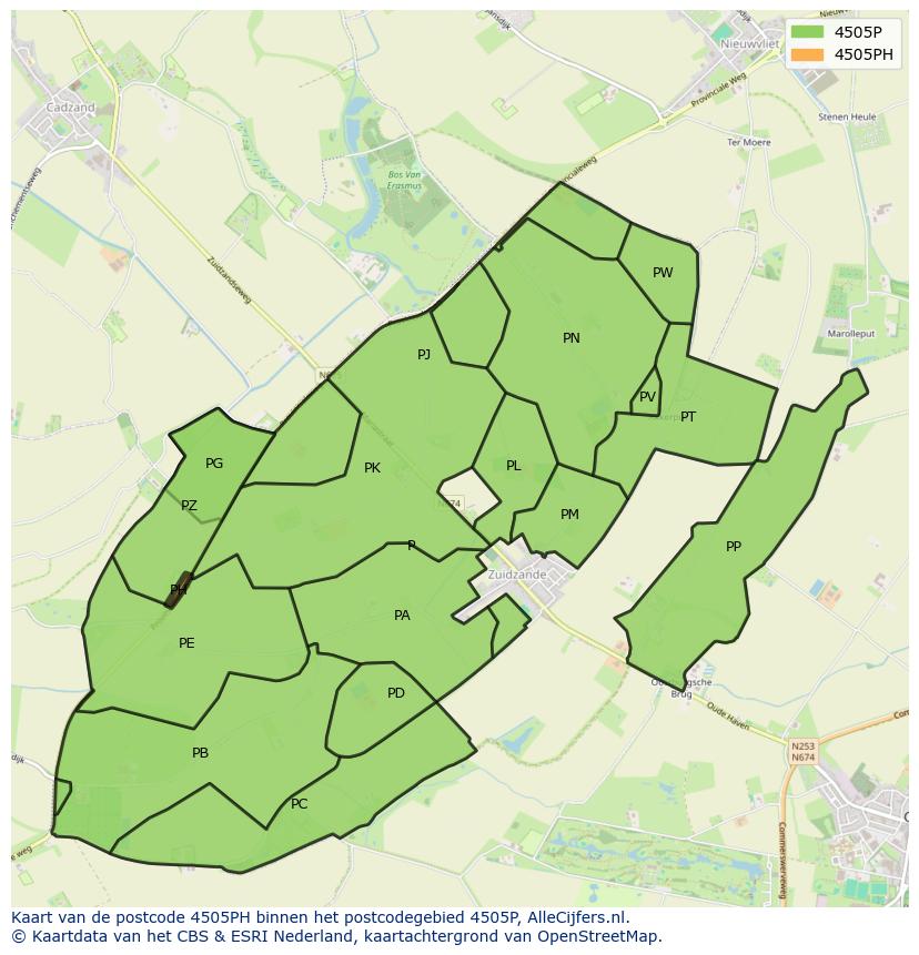 Afbeelding van het postcodegebied 4505 PH op de kaart.