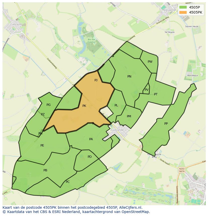 Afbeelding van het postcodegebied 4505 PK op de kaart.