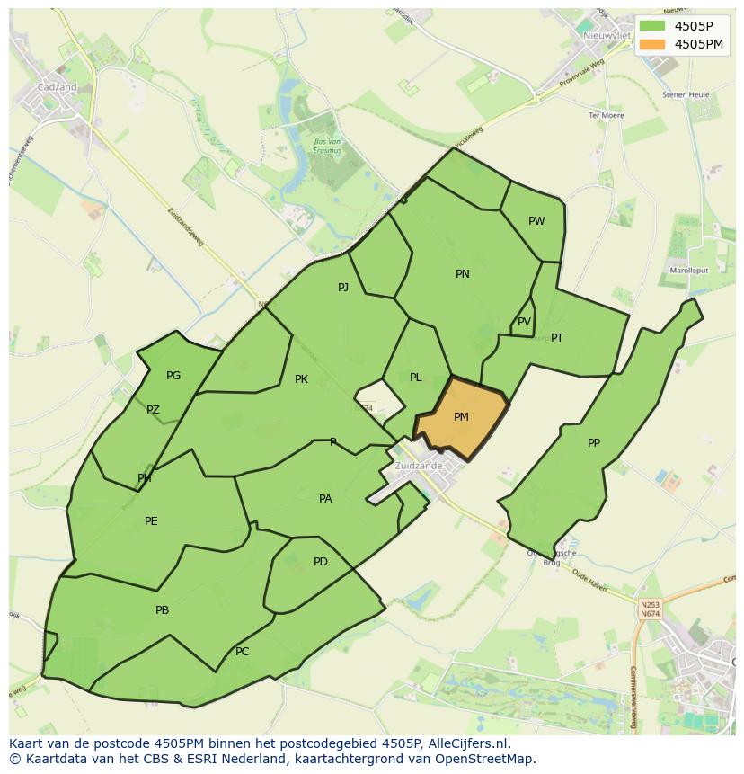 Afbeelding van het postcodegebied 4505 PM op de kaart.