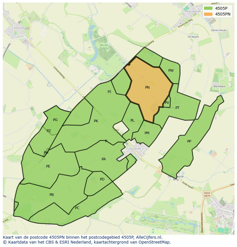 Afbeelding van het postcodegebied 4505 PN op de kaart.