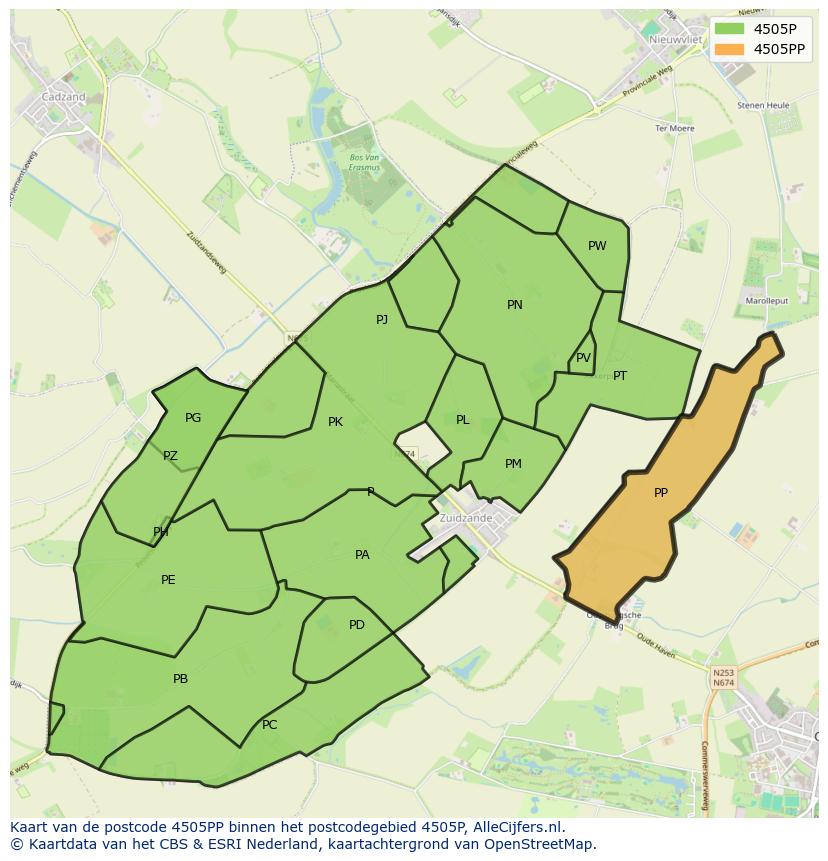 Afbeelding van het postcodegebied 4505 PP op de kaart.