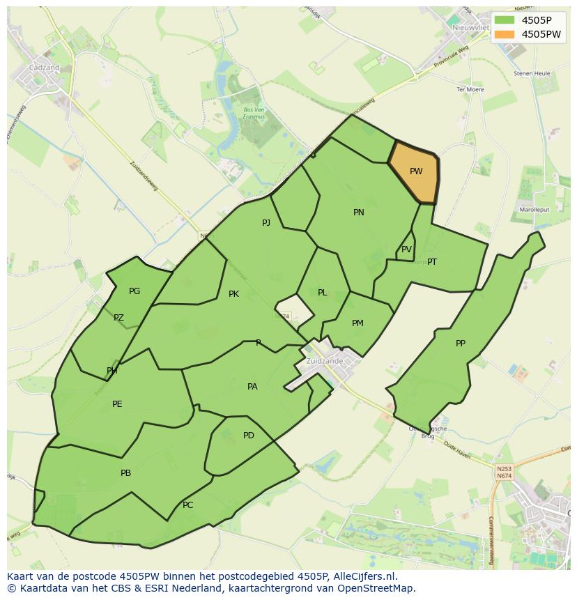 Afbeelding van het postcodegebied 4505 PW op de kaart.