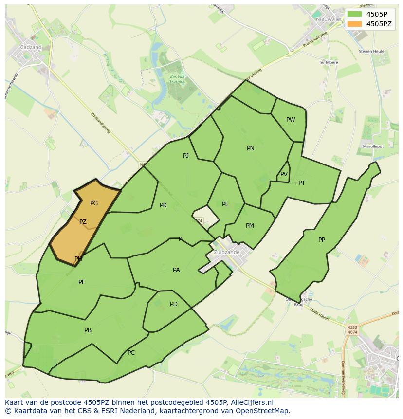 Afbeelding van het postcodegebied 4505 PZ op de kaart.