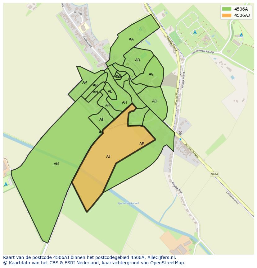 Afbeelding van het postcodegebied 4506 AJ op de kaart.