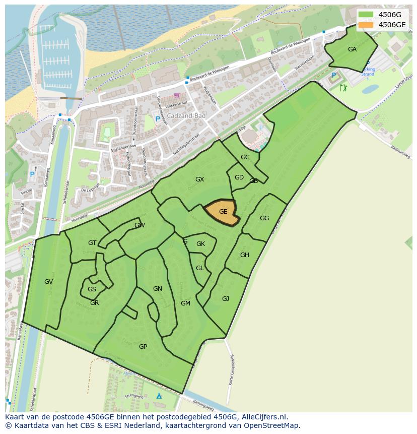 Afbeelding van het postcodegebied 4506 GE op de kaart.
