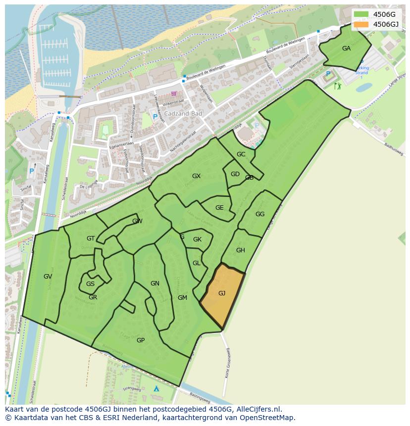 Afbeelding van het postcodegebied 4506 GJ op de kaart.