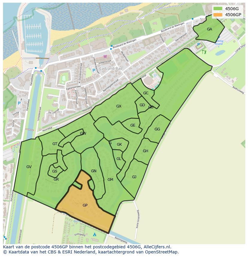 Afbeelding van het postcodegebied 4506 GP op de kaart.