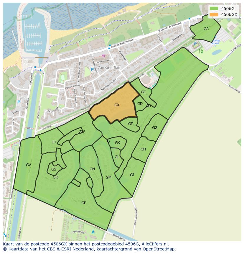 Afbeelding van het postcodegebied 4506 GX op de kaart.
