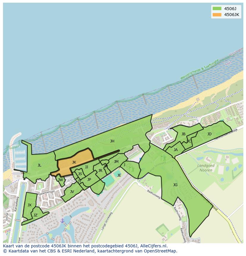 Afbeelding van het postcodegebied 4506 JK op de kaart.