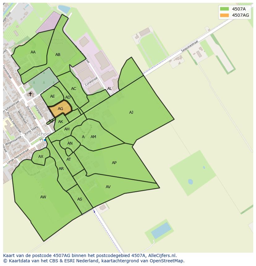 Afbeelding van het postcodegebied 4507 AG op de kaart.
