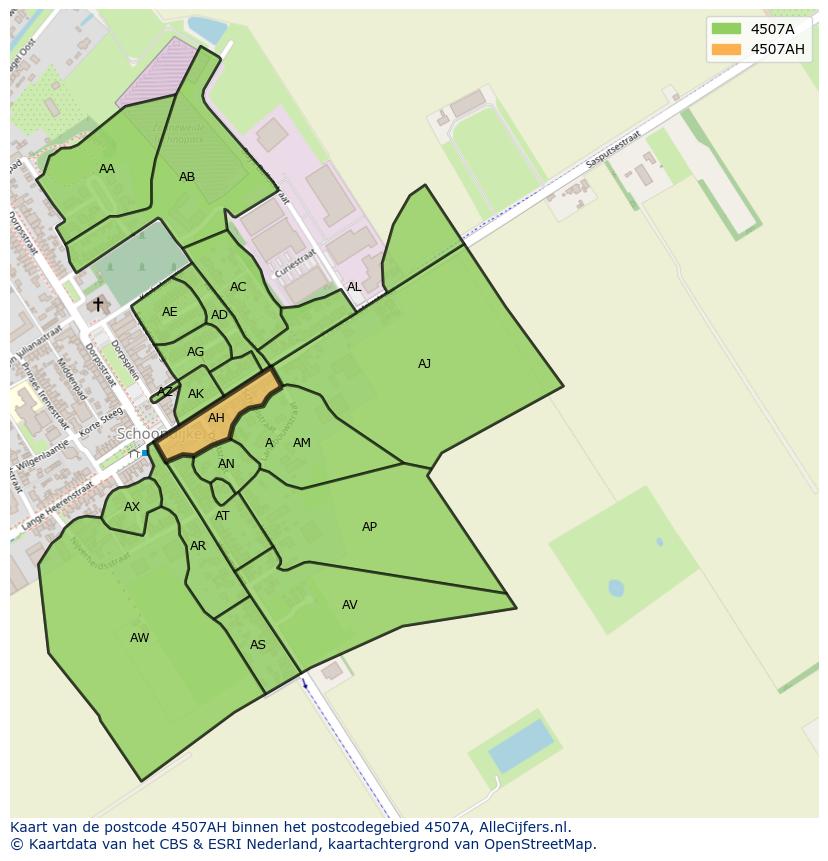 Afbeelding van het postcodegebied 4507 AH op de kaart.