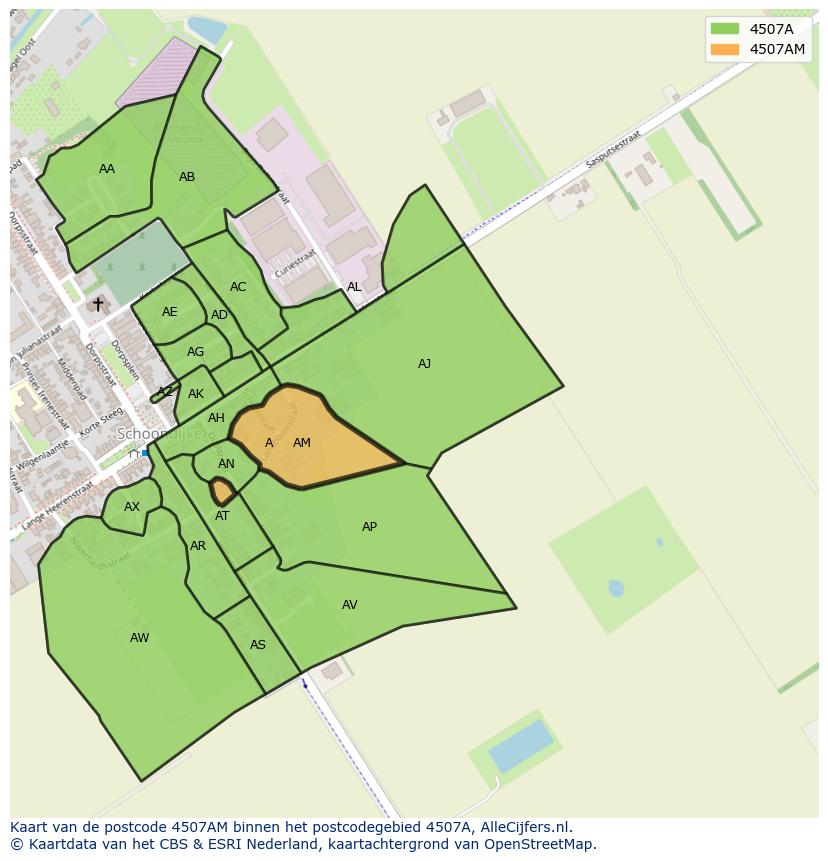 Afbeelding van het postcodegebied 4507 AM op de kaart.