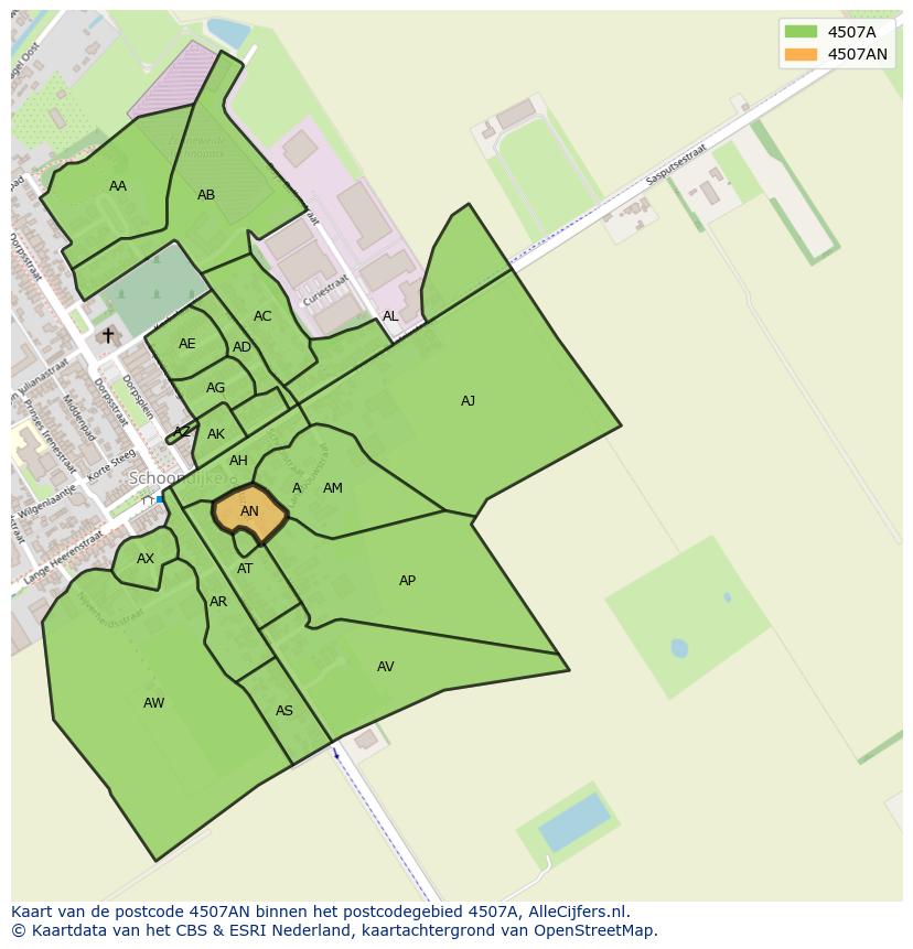 Afbeelding van het postcodegebied 4507 AN op de kaart.