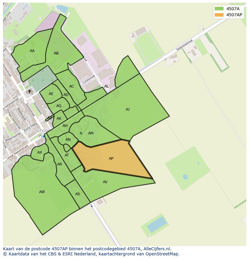 Afbeelding van het postcodegebied 4507 AP op de kaart.