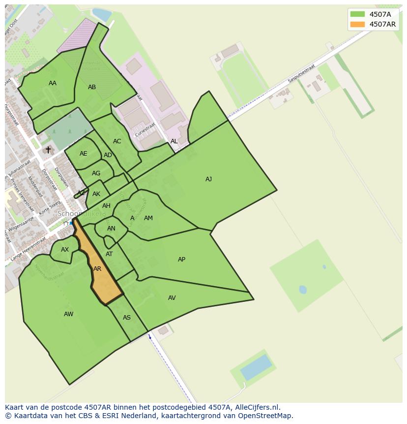 Afbeelding van het postcodegebied 4507 AR op de kaart.