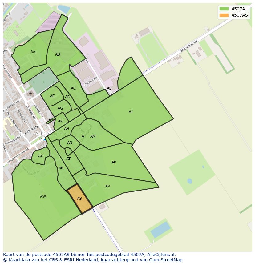 Afbeelding van het postcodegebied 4507 AS op de kaart.