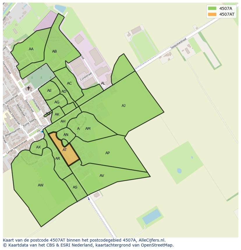 Afbeelding van het postcodegebied 4507 AT op de kaart.