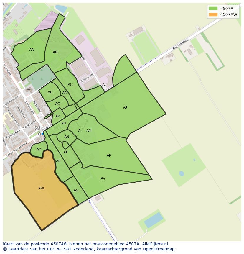 Afbeelding van het postcodegebied 4507 AW op de kaart.