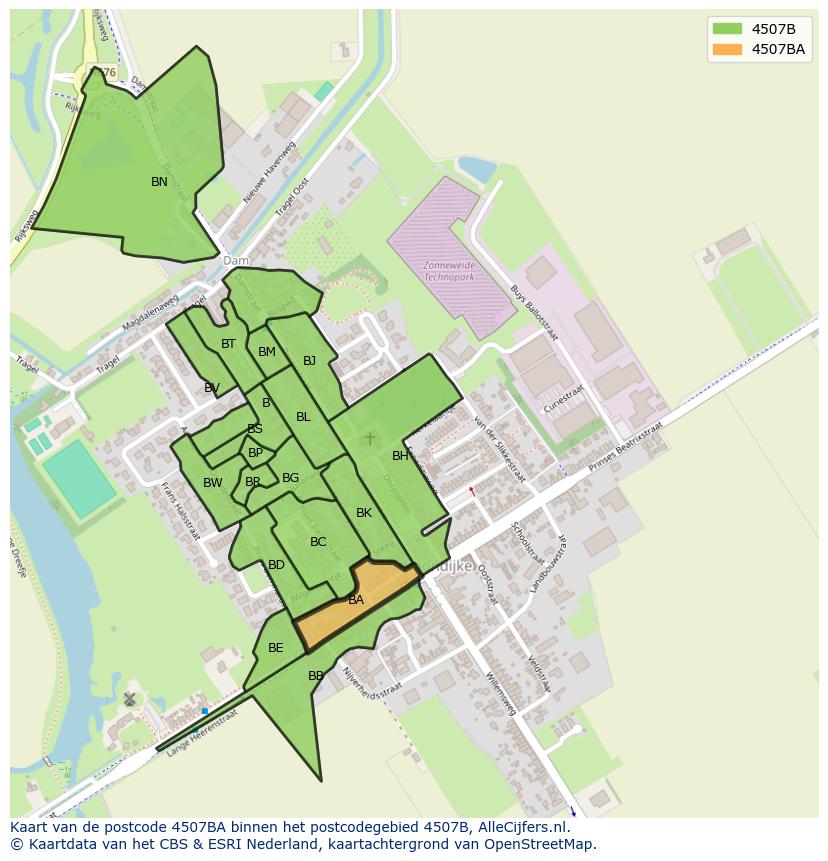 Afbeelding van het postcodegebied 4507 BA op de kaart.