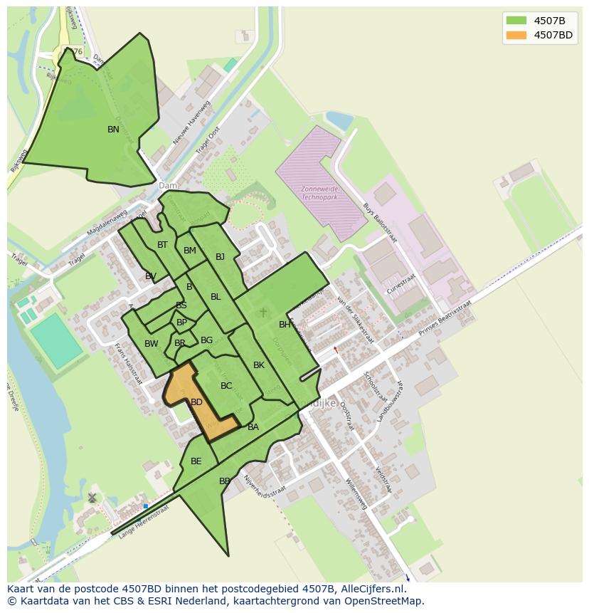 Afbeelding van het postcodegebied 4507 BD op de kaart.