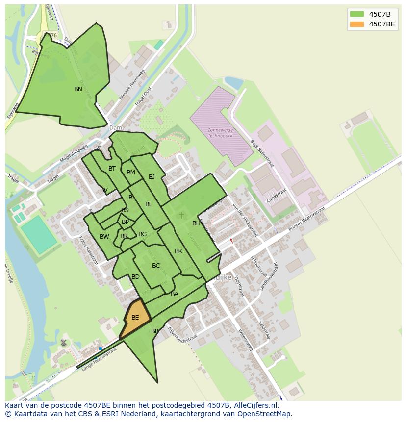 Afbeelding van het postcodegebied 4507 BE op de kaart.