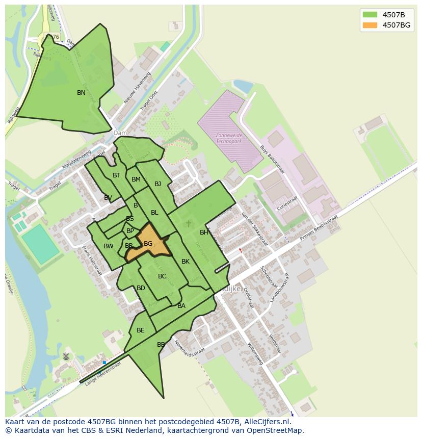 Afbeelding van het postcodegebied 4507 BG op de kaart.