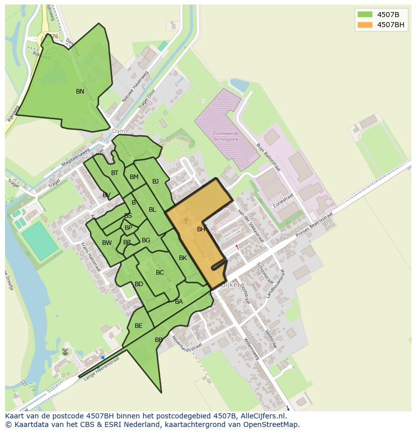 Afbeelding van het postcodegebied 4507 BH op de kaart.