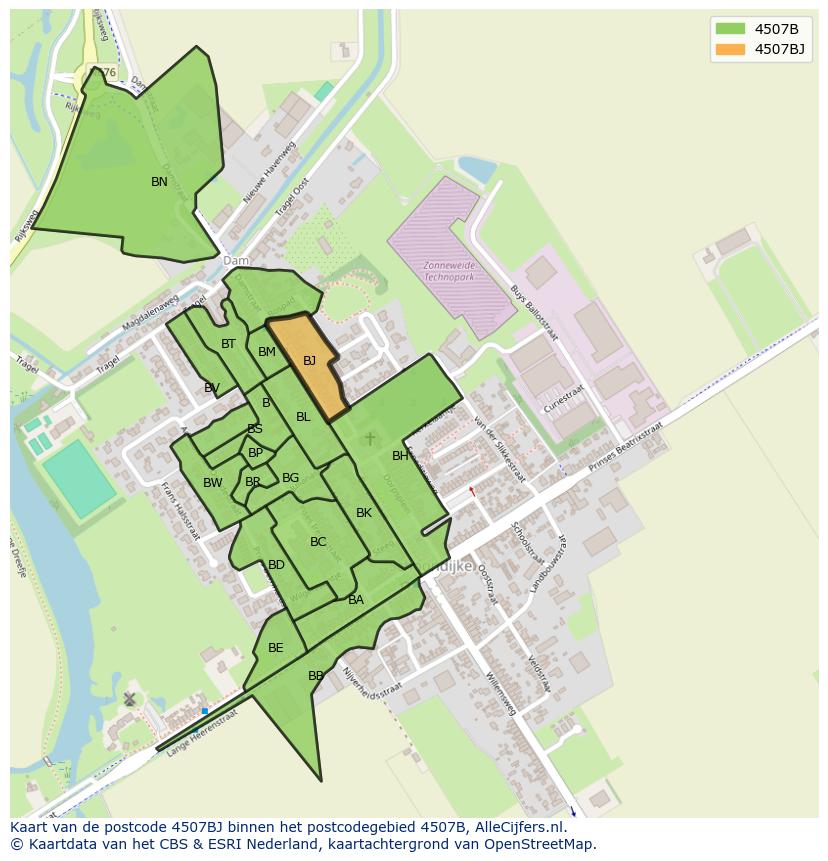 Afbeelding van het postcodegebied 4507 BJ op de kaart.