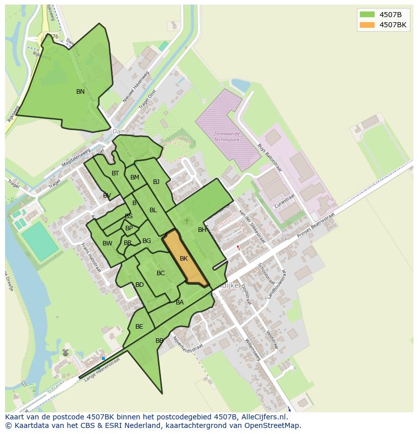 Afbeelding van het postcodegebied 4507 BK op de kaart.