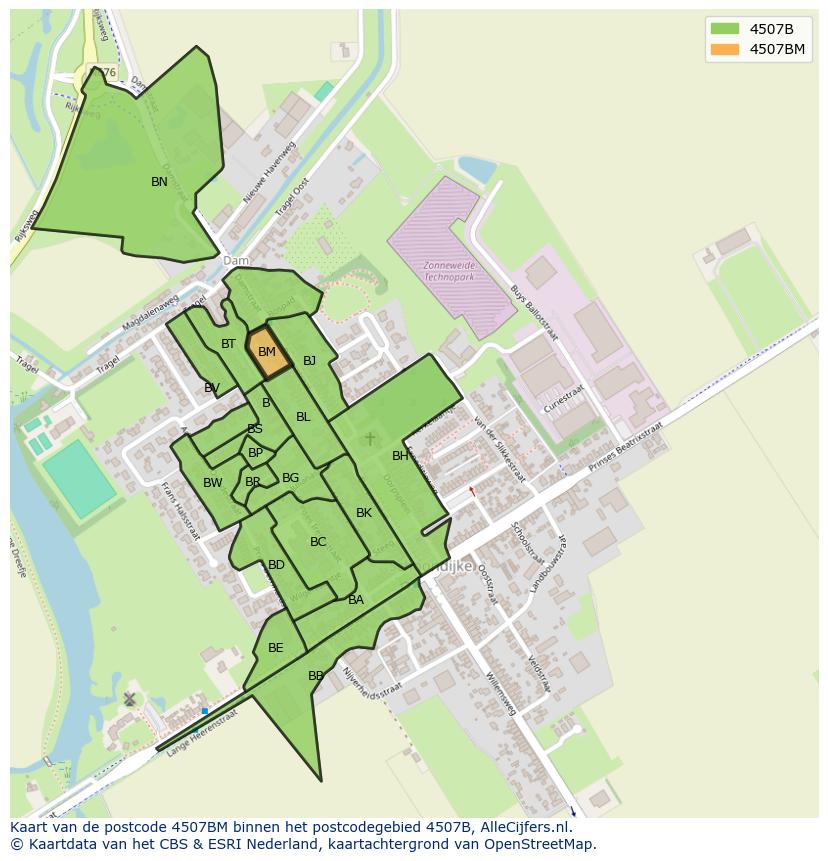 Afbeelding van het postcodegebied 4507 BM op de kaart.