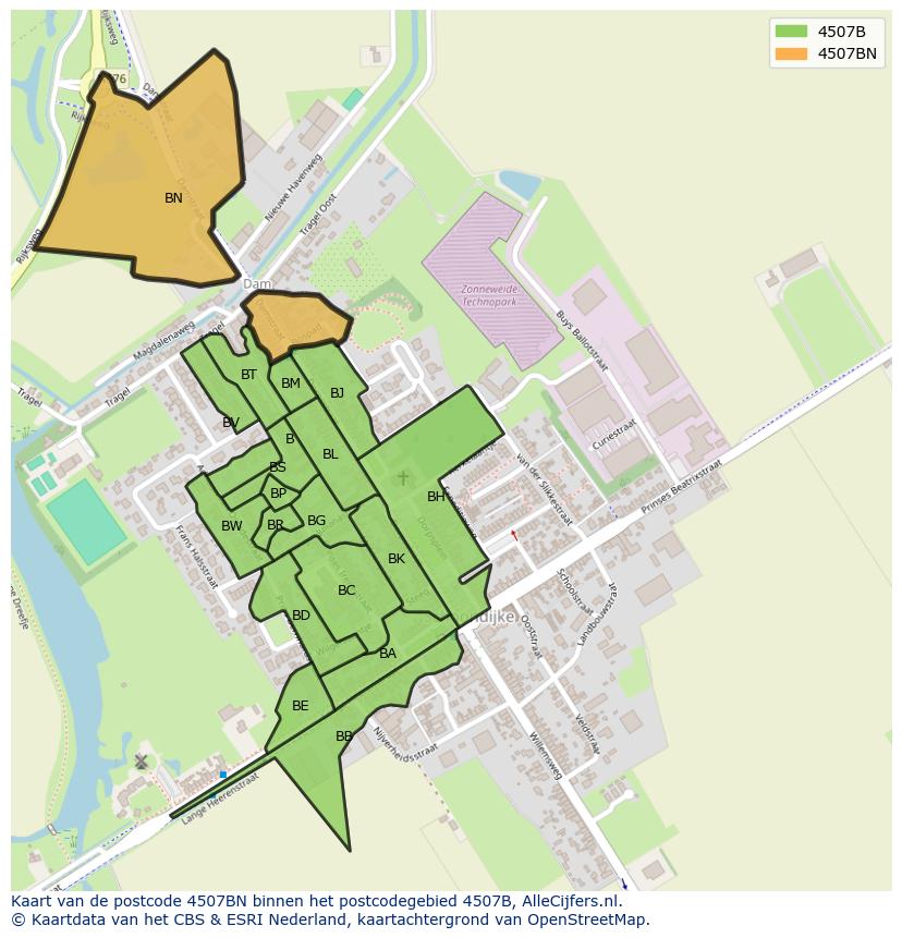 Afbeelding van het postcodegebied 4507 BN op de kaart.
