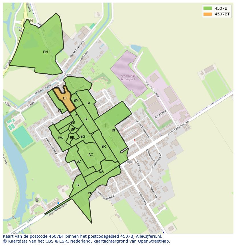 Afbeelding van het postcodegebied 4507 BT op de kaart.