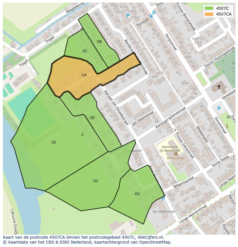 Afbeelding van het postcodegebied 4507 CA op de kaart.