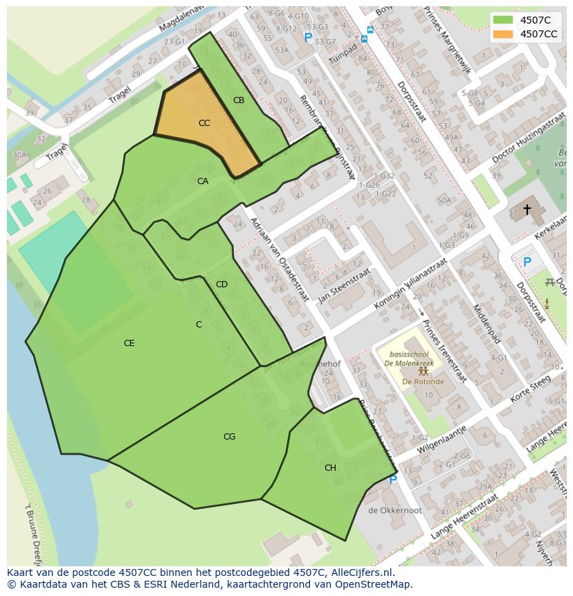 Afbeelding van het postcodegebied 4507 CC op de kaart.