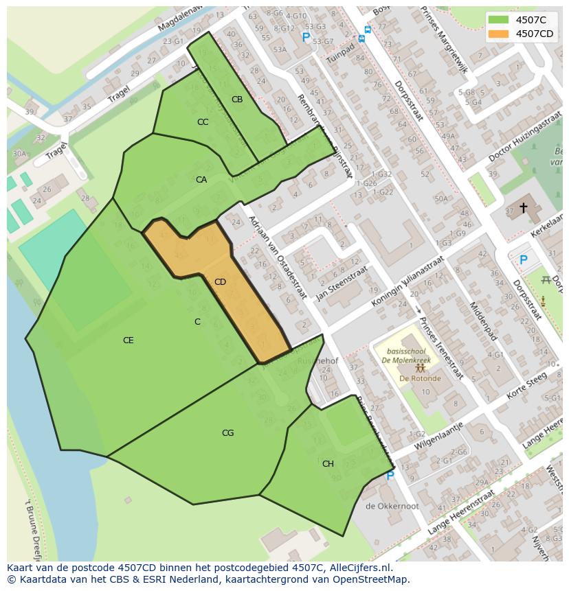 Afbeelding van het postcodegebied 4507 CD op de kaart.