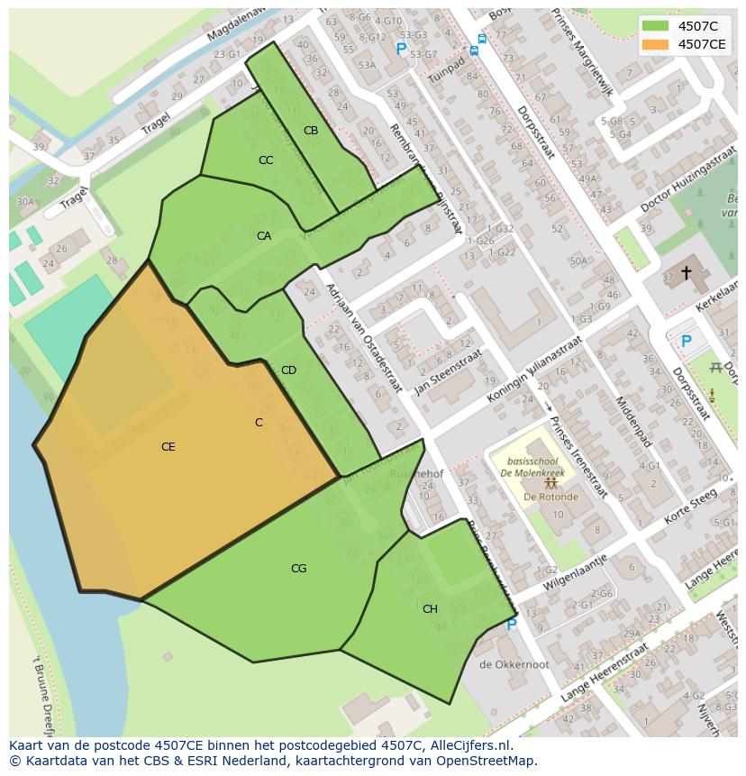 Afbeelding van het postcodegebied 4507 CE op de kaart.