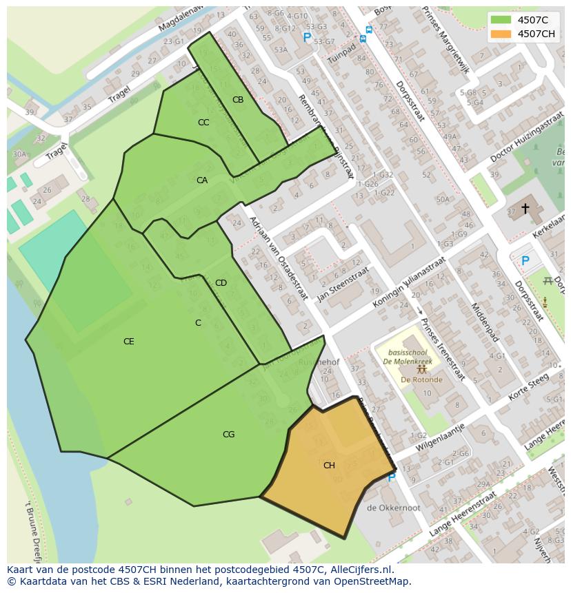 Afbeelding van het postcodegebied 4507 CH op de kaart.