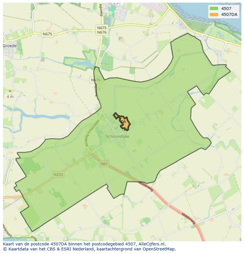 Afbeelding van het postcodegebied 4507 DA op de kaart.